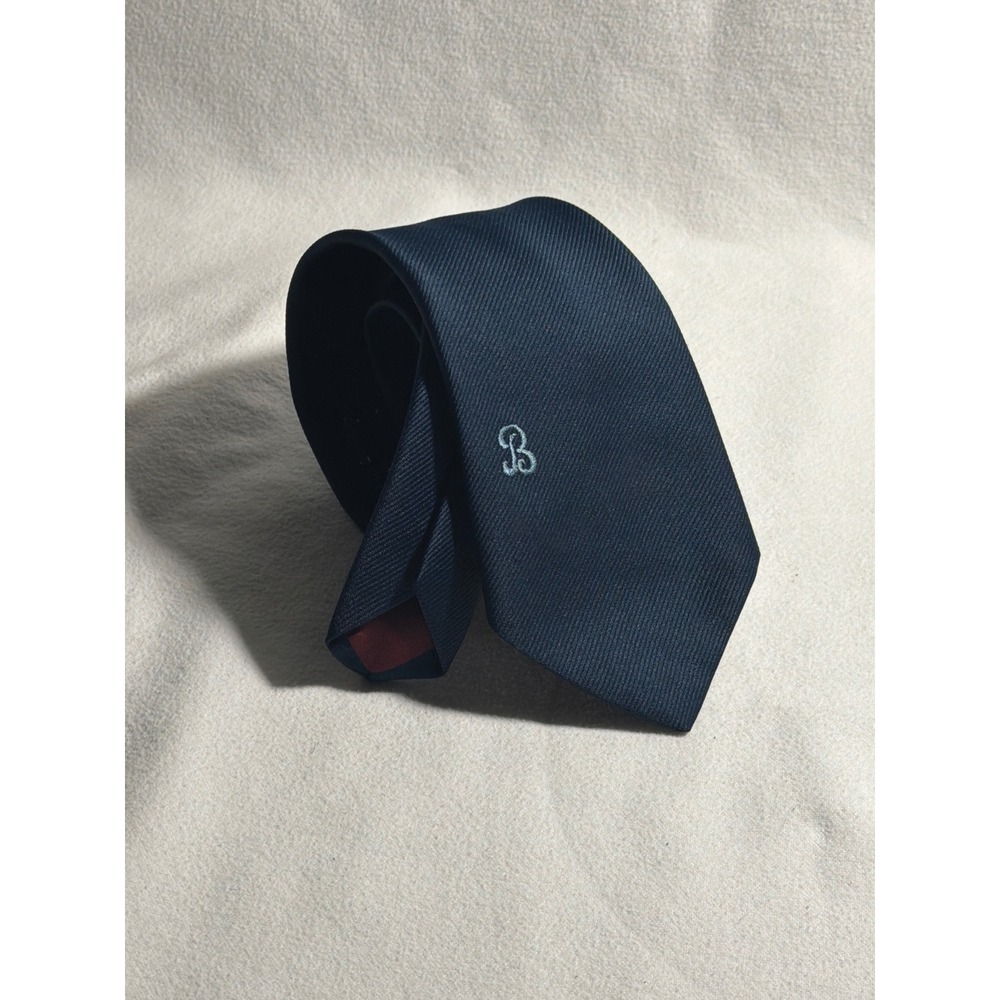 Navy Blue Twill Necktie Initial B Embroidered Burgundy Tipping RN 16484 Mens Tie